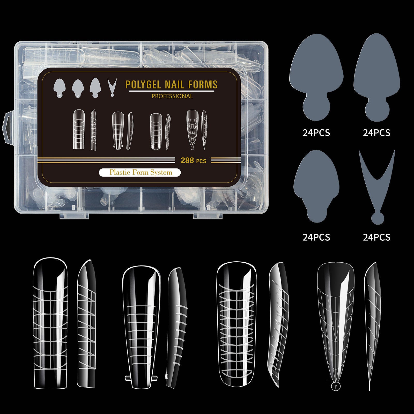 Halloween Mixed Nail Extension Forms — 12 Patterns Including Snake Print, Full-Cover Crystal Nail Molds