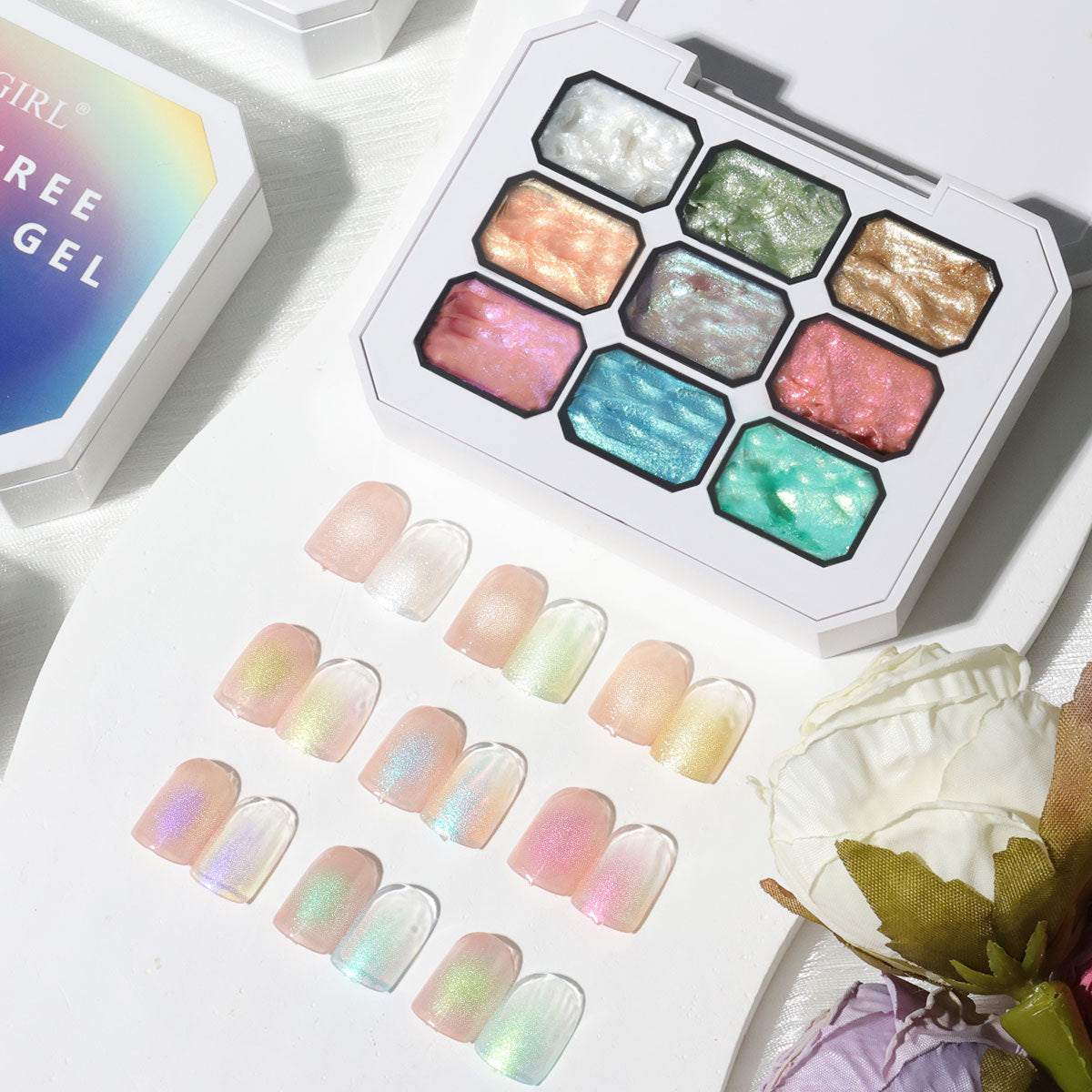 9-Grid Monet Garden Nail Art Sticker - Macaron Gradient Watercolor Design, No-Wipe Gel Colors