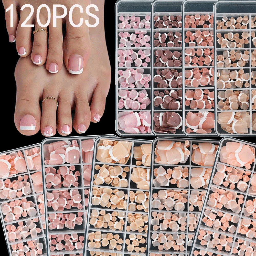 120pcs French Tip Toenails - Nude & Pink Full Cover Short Square Fake Toe Nails