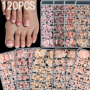 120pcs French Tip Toenails - Nude & Pink Full Cover Short Square Fake Toe Nails