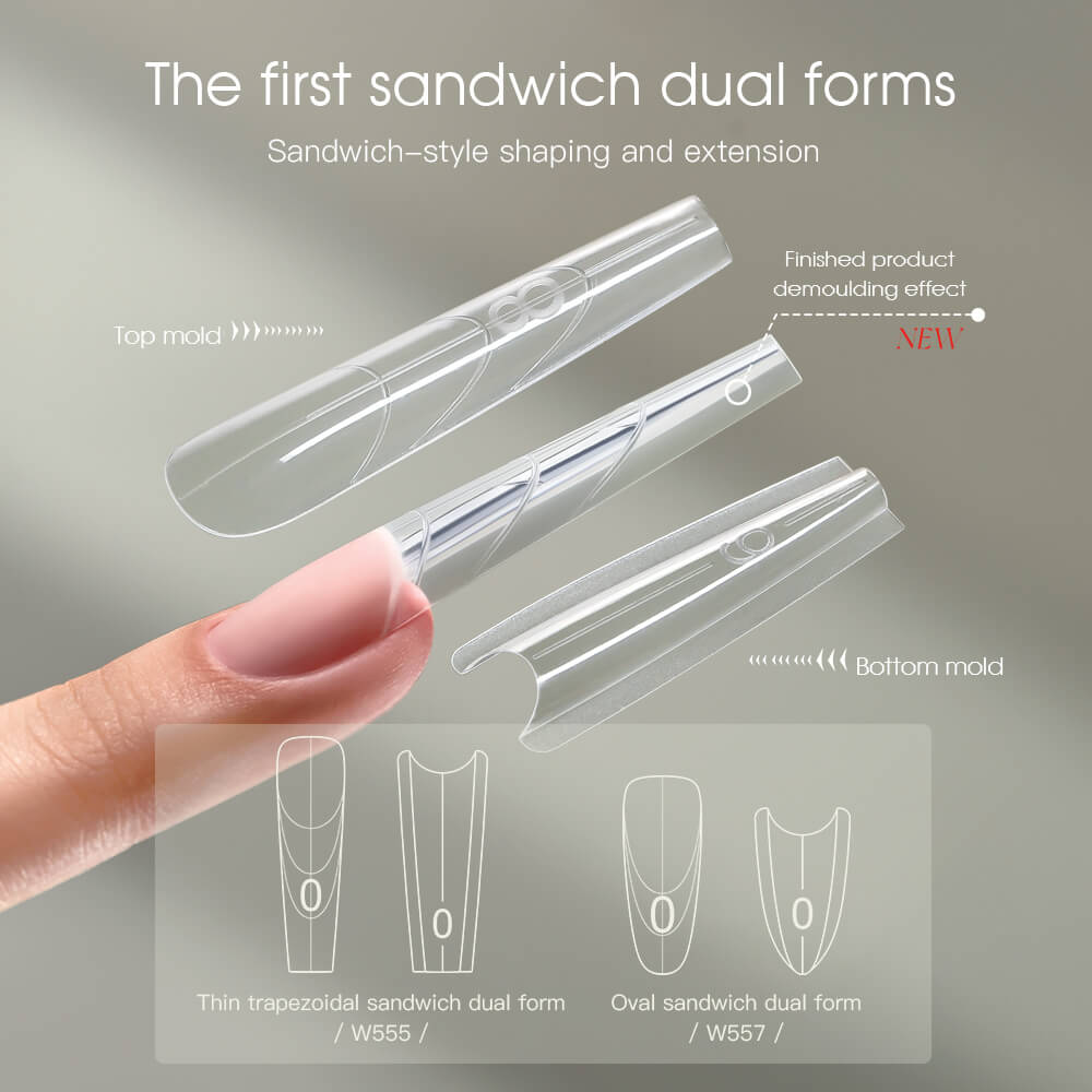MRNAIL new sandwich nail extensions and Dual Forms. A professional nail form. W555, W557, two professional types
