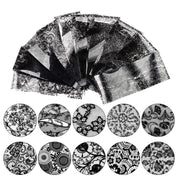 Black Lace Galaxy Foil Set — Nail Art Transfer Sheets (10 pcs, 20cm Mixed Designs)