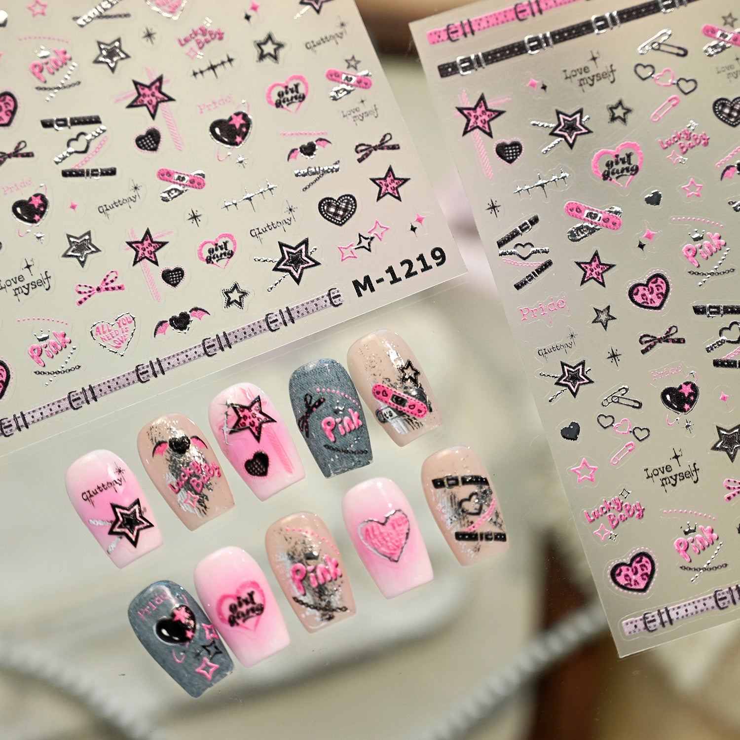 Glazed Silver Heart & Bow Nail Stickers