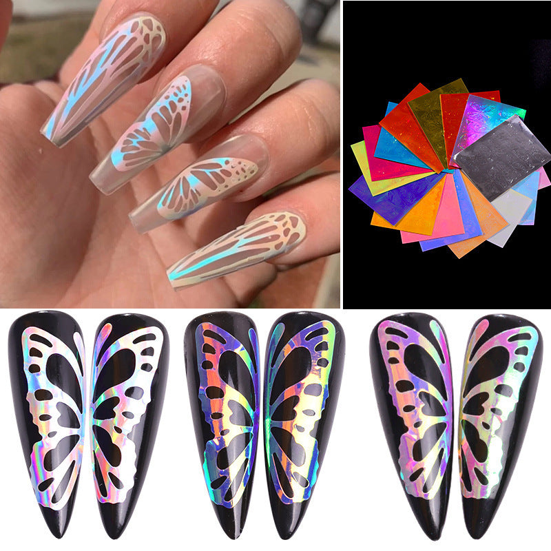 Holographic Neon Butterfly Nail Stickers Set