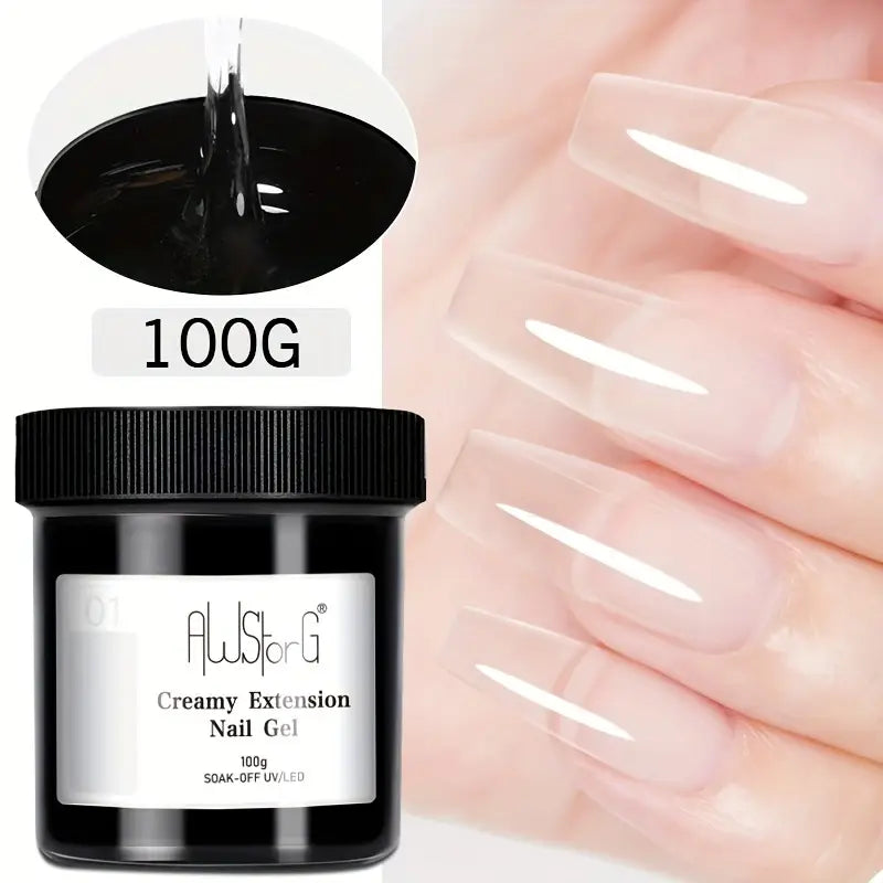 AWStorG 100g Semi-Permanent Nail Extension Gel - Creamy Transparent Nude | Hard Gel Formula | Perfect for French Manicure & Nail Art