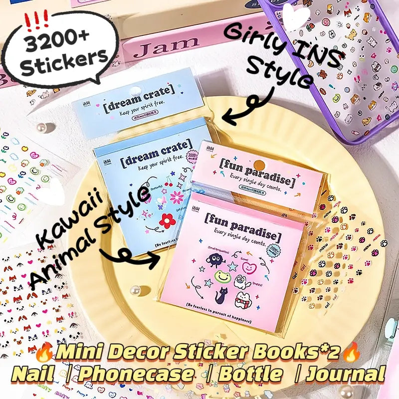 🎀 2-in-1 Sticker Book Bonanza | 48 Sheets, 3200+ Pcs Cute Mini Deco Stickers