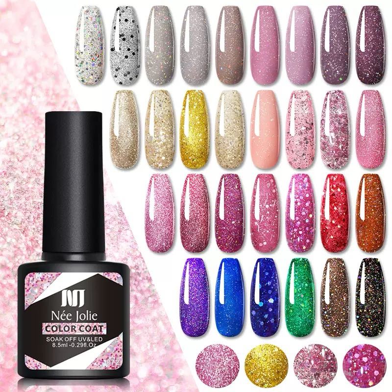 100 Colors Coat Nail Polish Pink Blue Jelly Glitter Gel, UV Manicure, 8.5ml