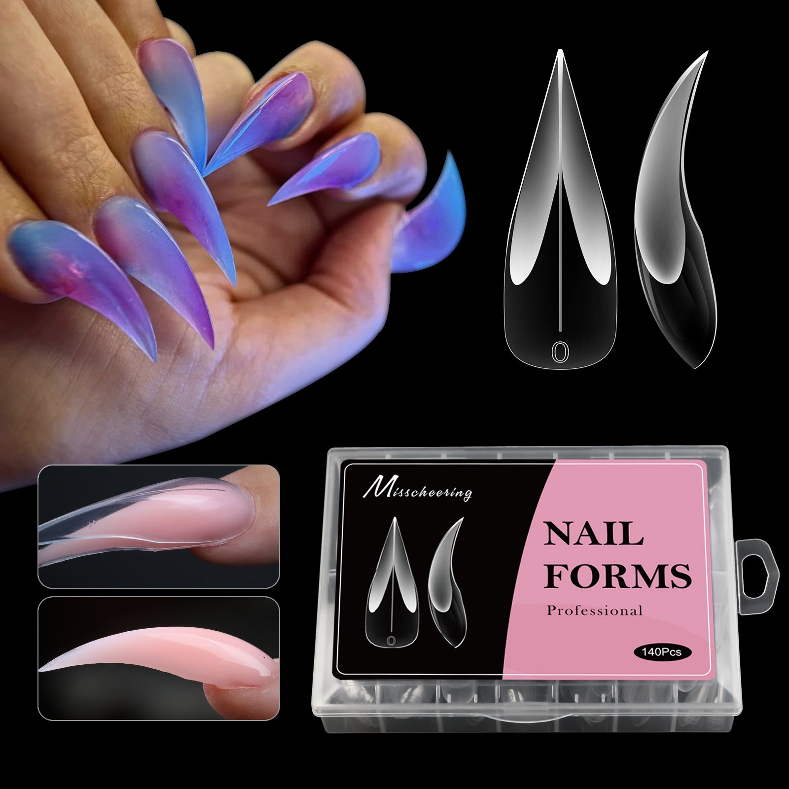 140pcs Halloween Dragon Claw Nail Forms — Scale-Marked Full-Cover Extension Molds