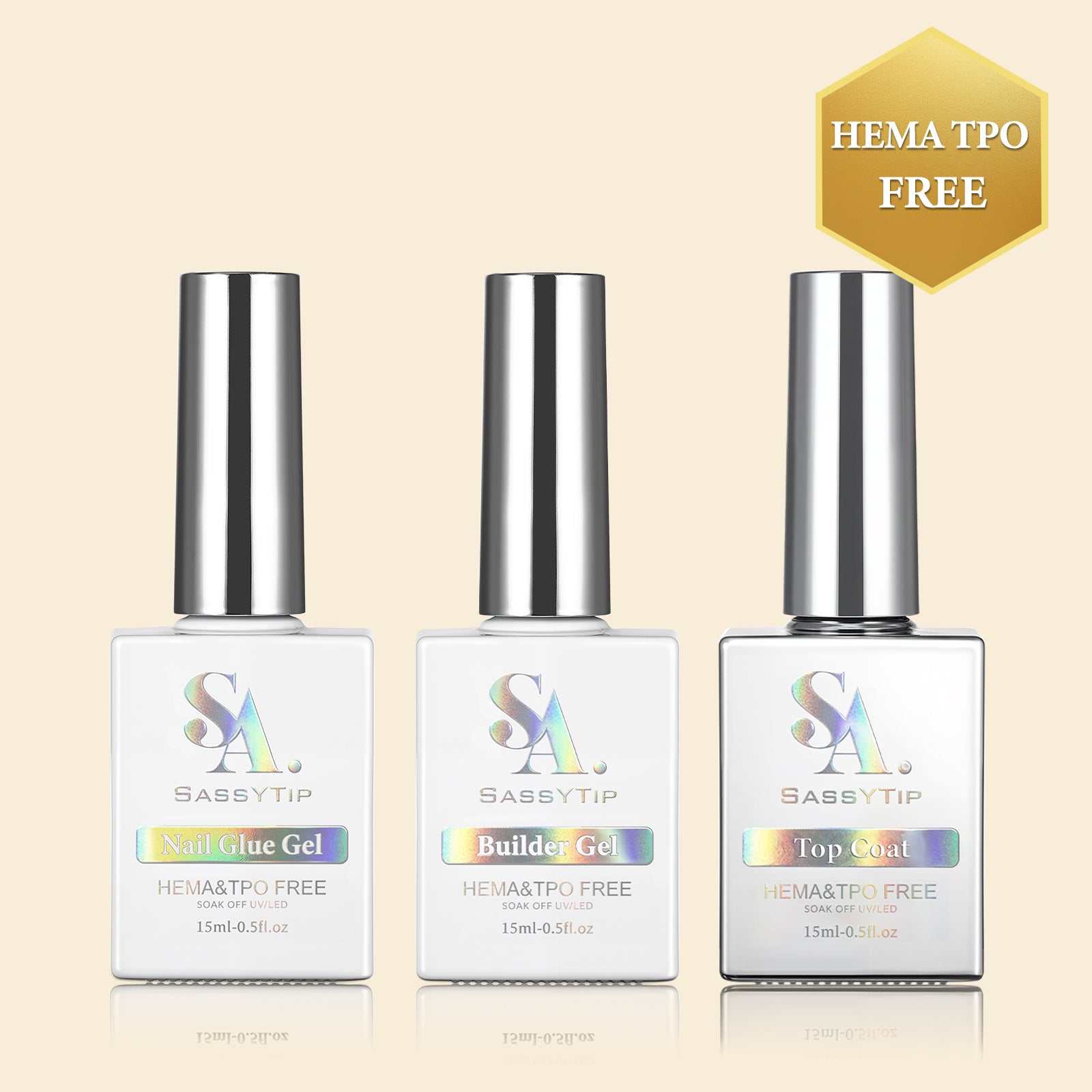 SassyTip Nail Glue Gel Kit with Builder Gel and Top Coat