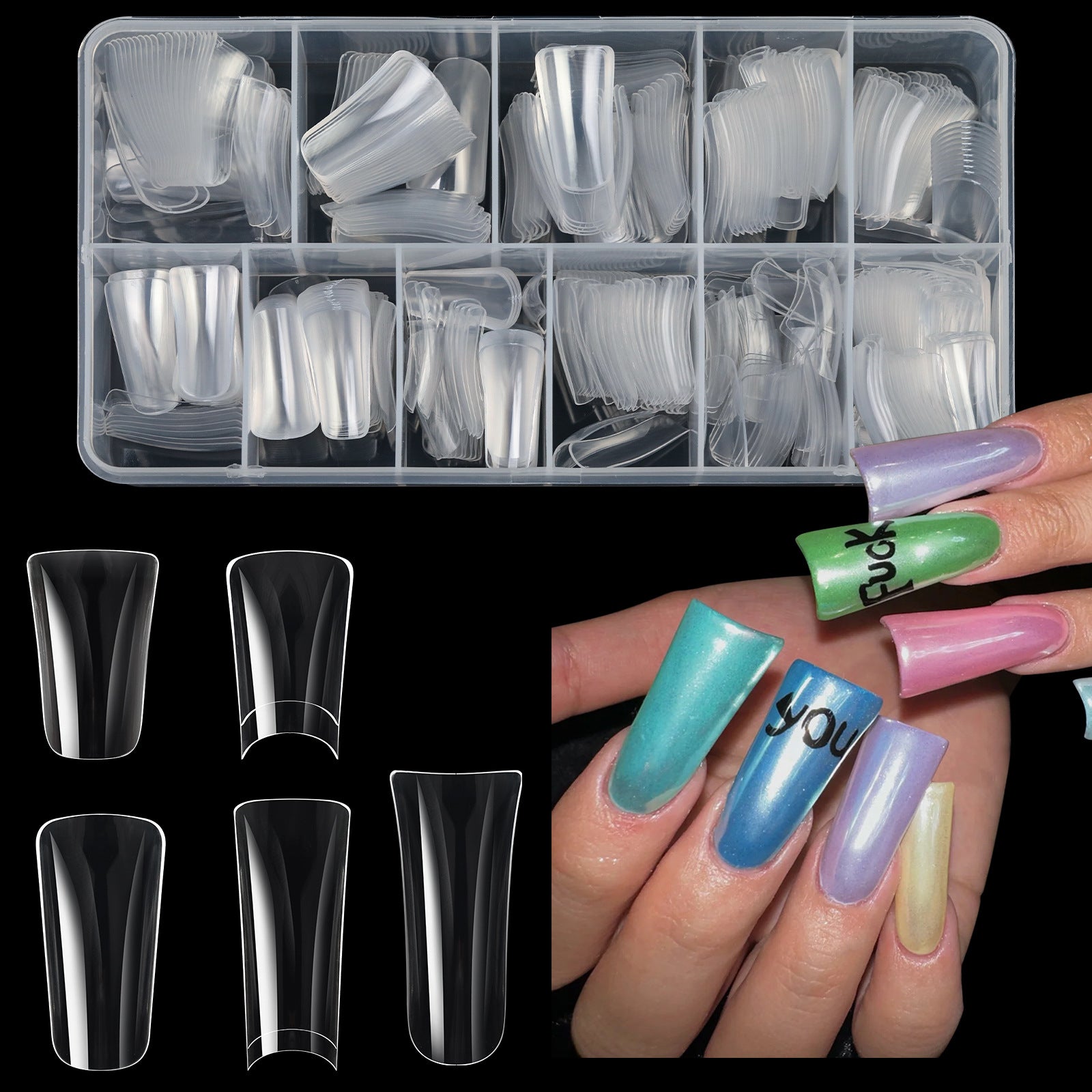Duckbill Nail Tips Set - 504pcs Short/Medium Unique Shape Press-On Nails