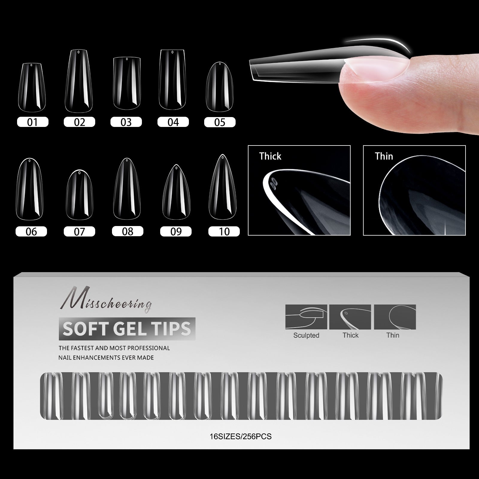 Best-Selling Curved Matte Nail Tips — 16 Sizes, 256pcs Full Coverage
