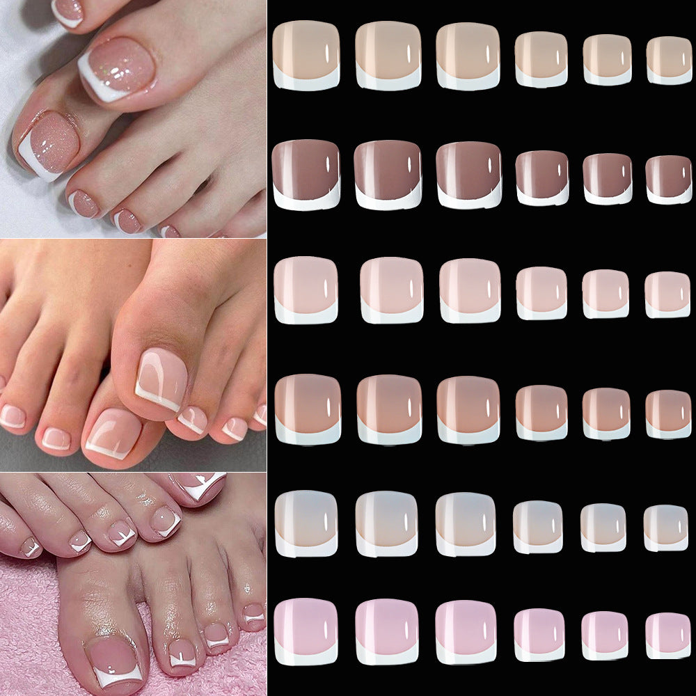 120pcs French Tip Toenails - Nude & Pink Full Cover Short Square Fake Toe Nails