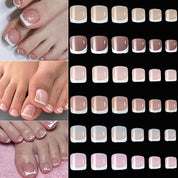 120pcs French Tip Toenails - Nude & Pink Full Cover Short Square Fake Toe Nails