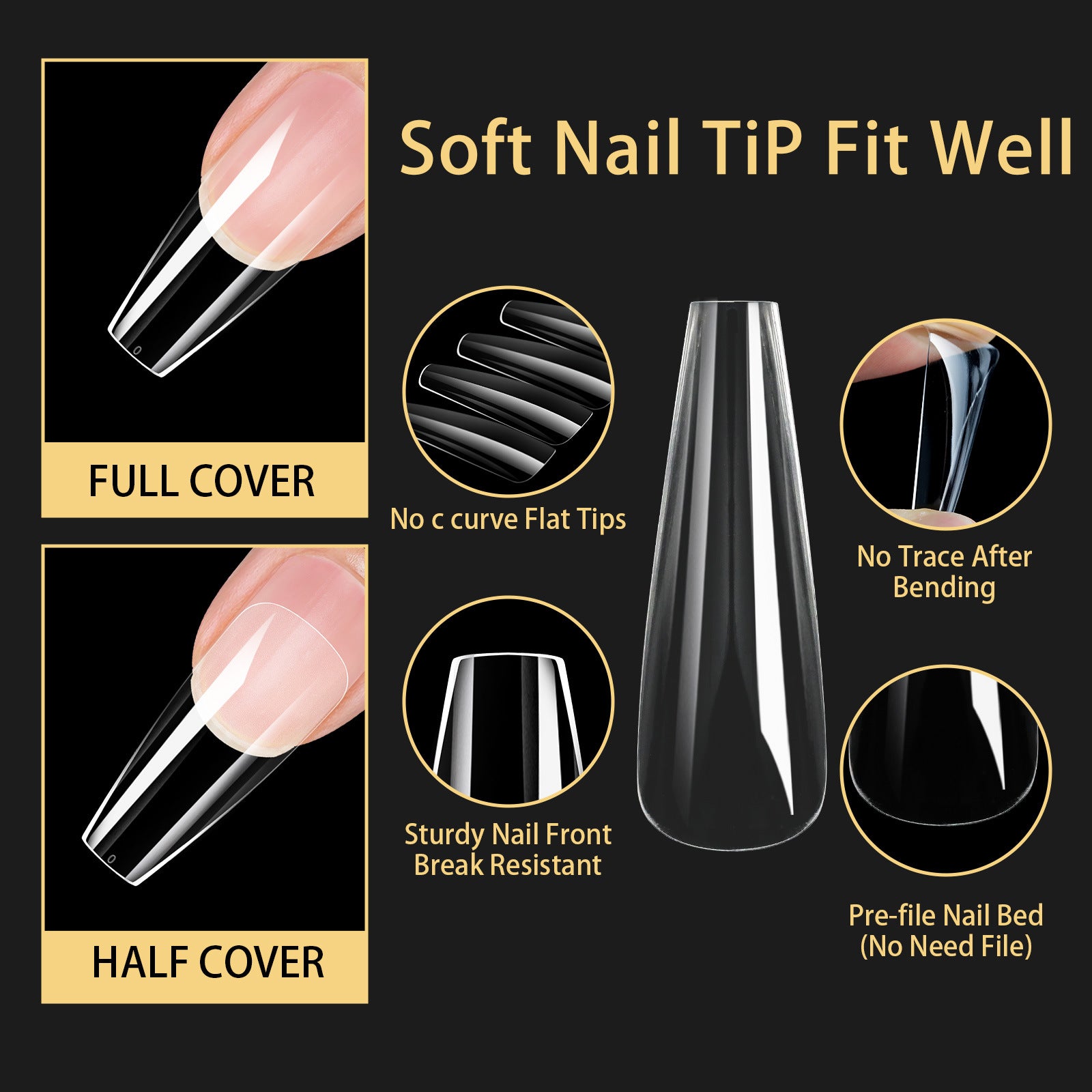 Arch-Shaped Transparent Nail Tips — Flawless, Seamless Salon-Quality Press-Ons