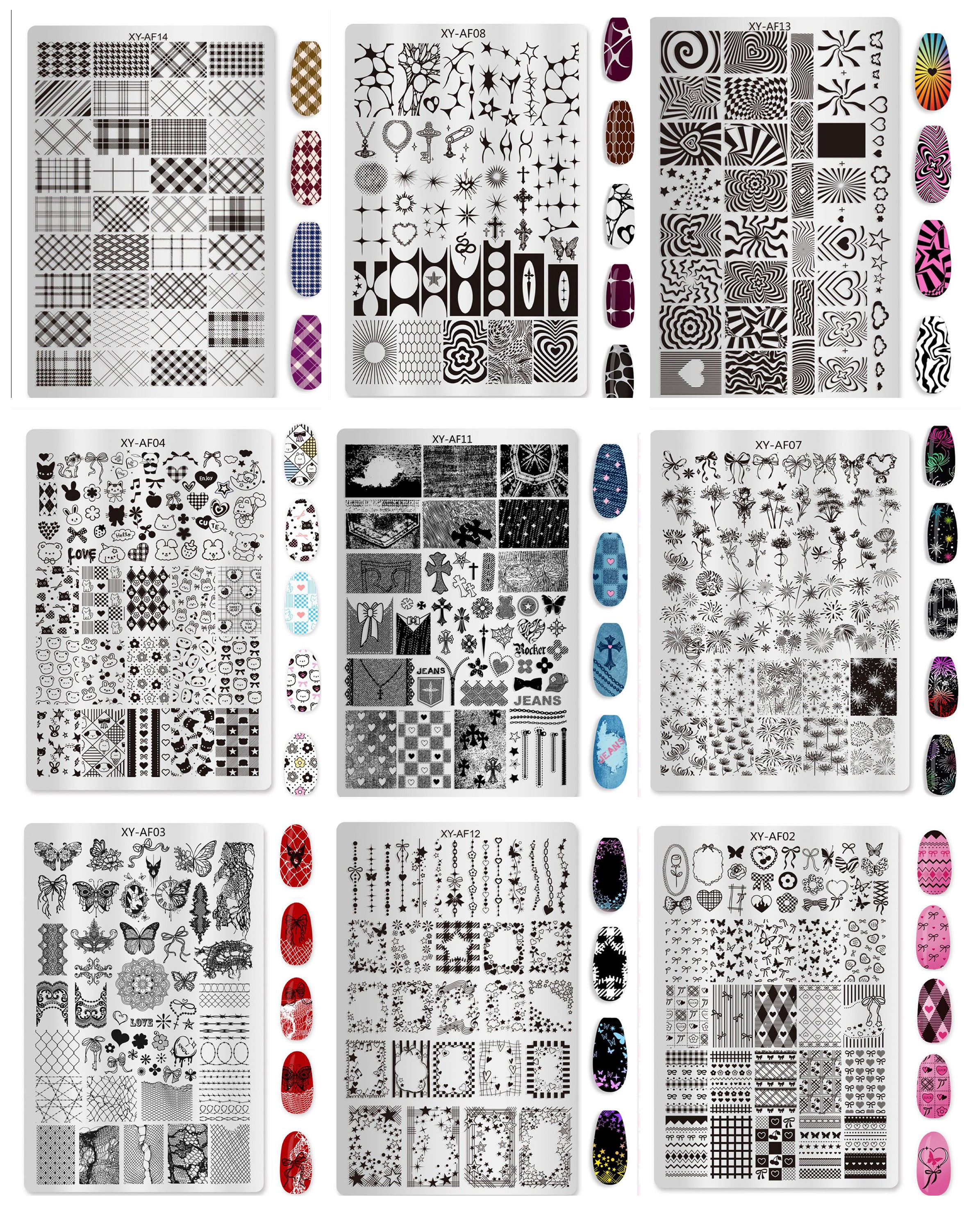 Premium Large Nail Stamping Plate with Backing Board - Cartoon & Oriental Bow Patterns Professional Nail Art Tool