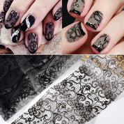 Black Lace Galaxy Foil Set — Nail Art Transfer Sheets (10 pcs, 20cm Mixed Designs)