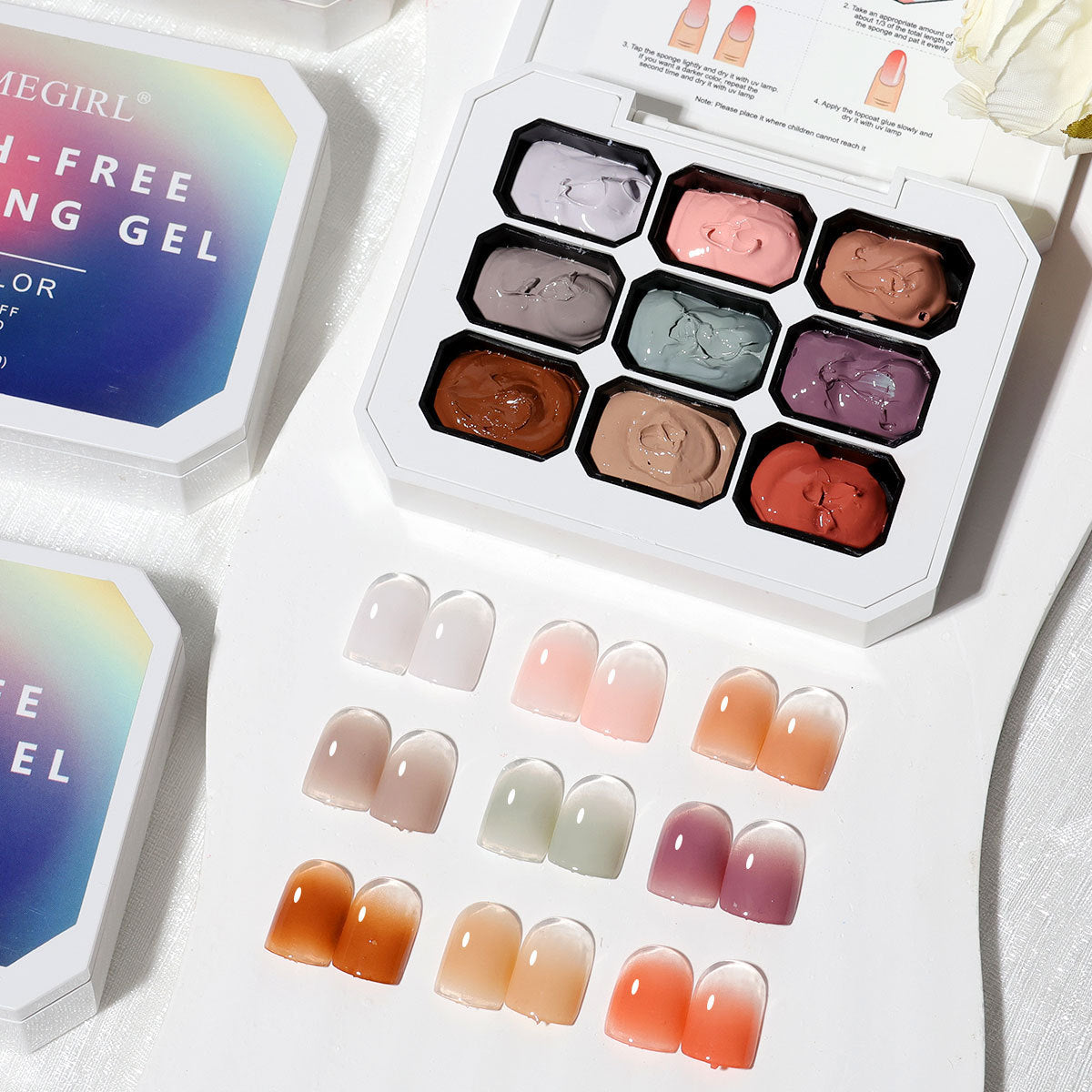 9-Grid Monet Garden Nail Art Sticker - Macaron Gradient Watercolor Design, No-Wipe Gel Colors