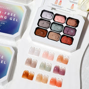 9-Grid Monet Garden Nail Art Sticker - Macaron Gradient Watercolor Design, No-Wipe Gel Colors