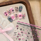 Glazed Silver Heart & Bow Nail Stickers