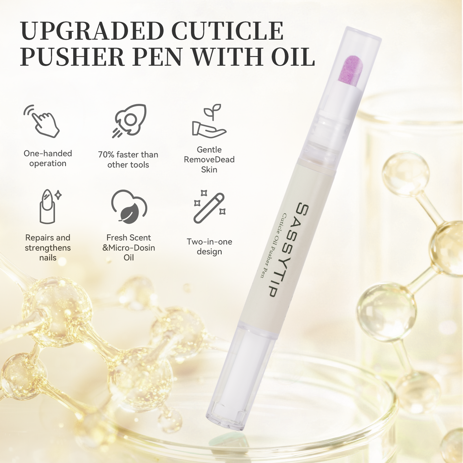 SassyTip Cuticle Pusher Pen 2.0, Fragrance-free