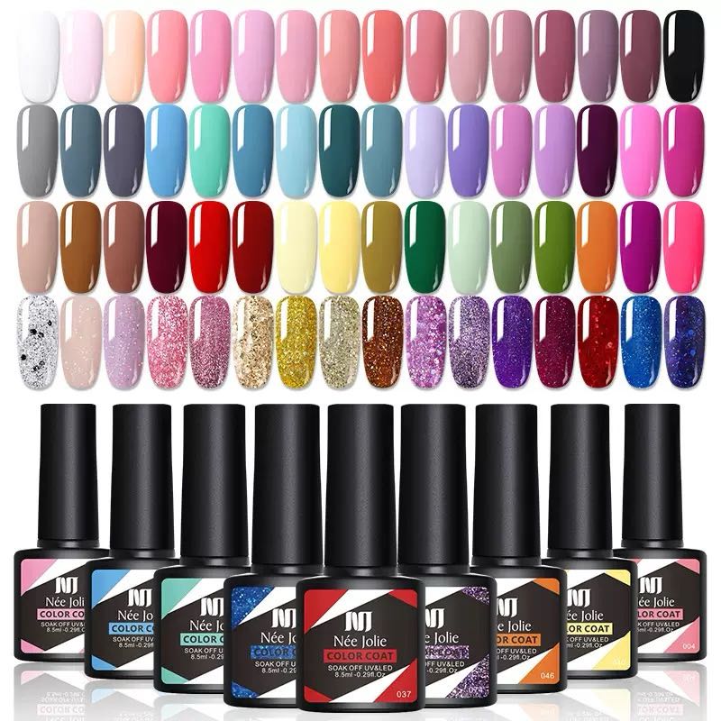 100 Colors Coat Nail Polish Pink Blue Jelly Glitter Gel, UV Manicure, 8.5ml