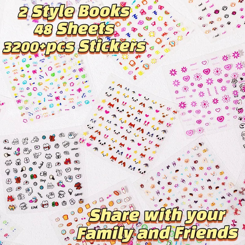 🎀 2-in-1 Sticker Book Bonanza | 48 Sheets, 3200+ Pcs Cute Mini Deco Stickers