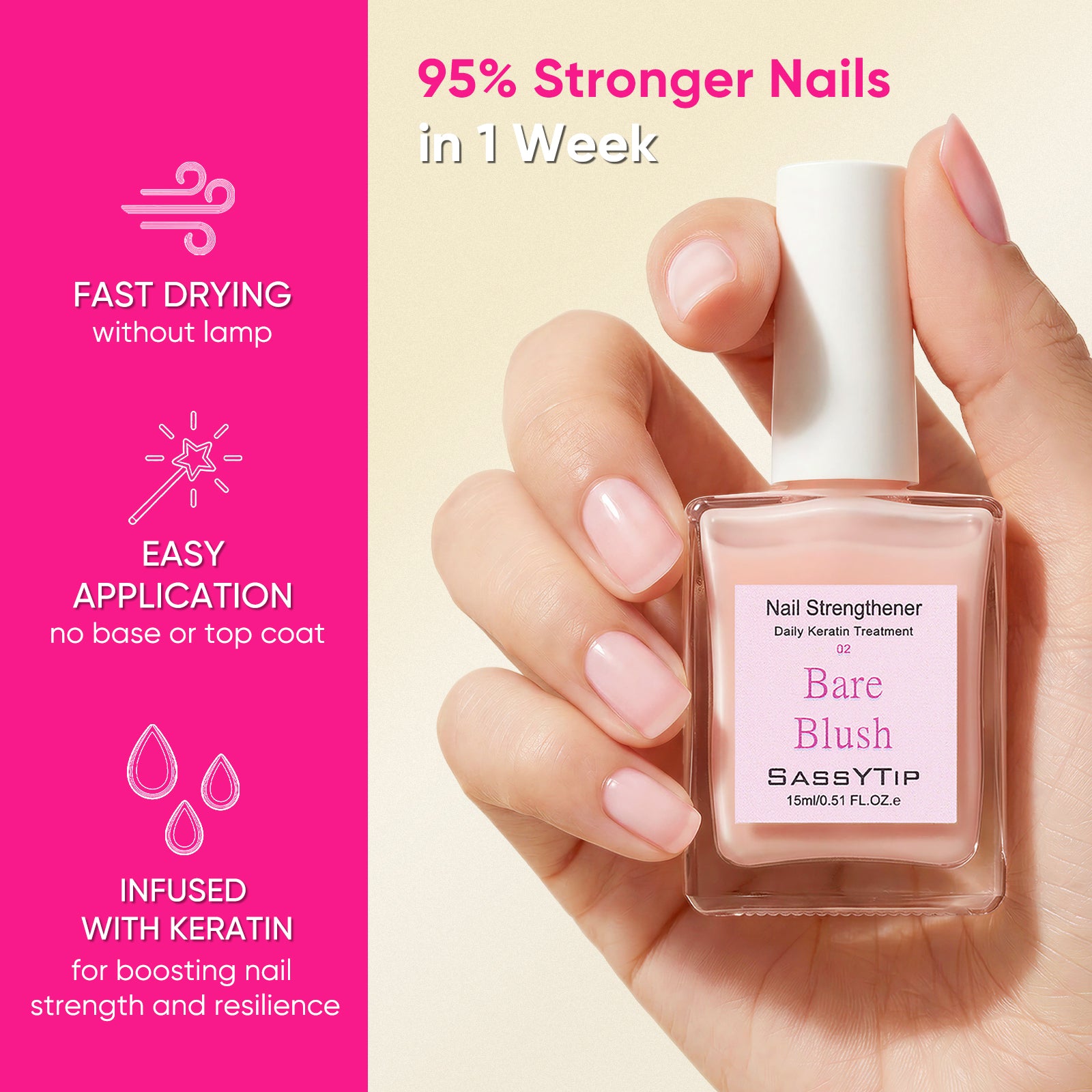 SassyTip Bare Blush Keratin Nail Hardener