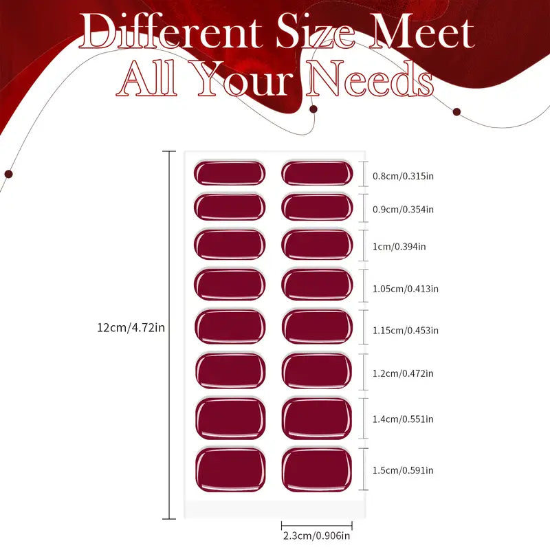 Harunouta 16pcs Semi-Cured Gel Nail Stickers - Solid & Glitter Red Gel Nail Art DIY Kit | Salon Style Press-On Nails