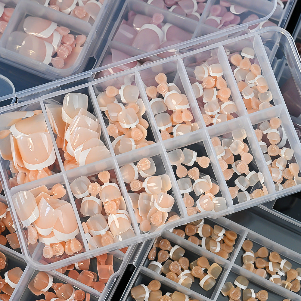 120pcs French Tip Toenails - Nude & Pink Full Cover Short Square Fake Toe Nails