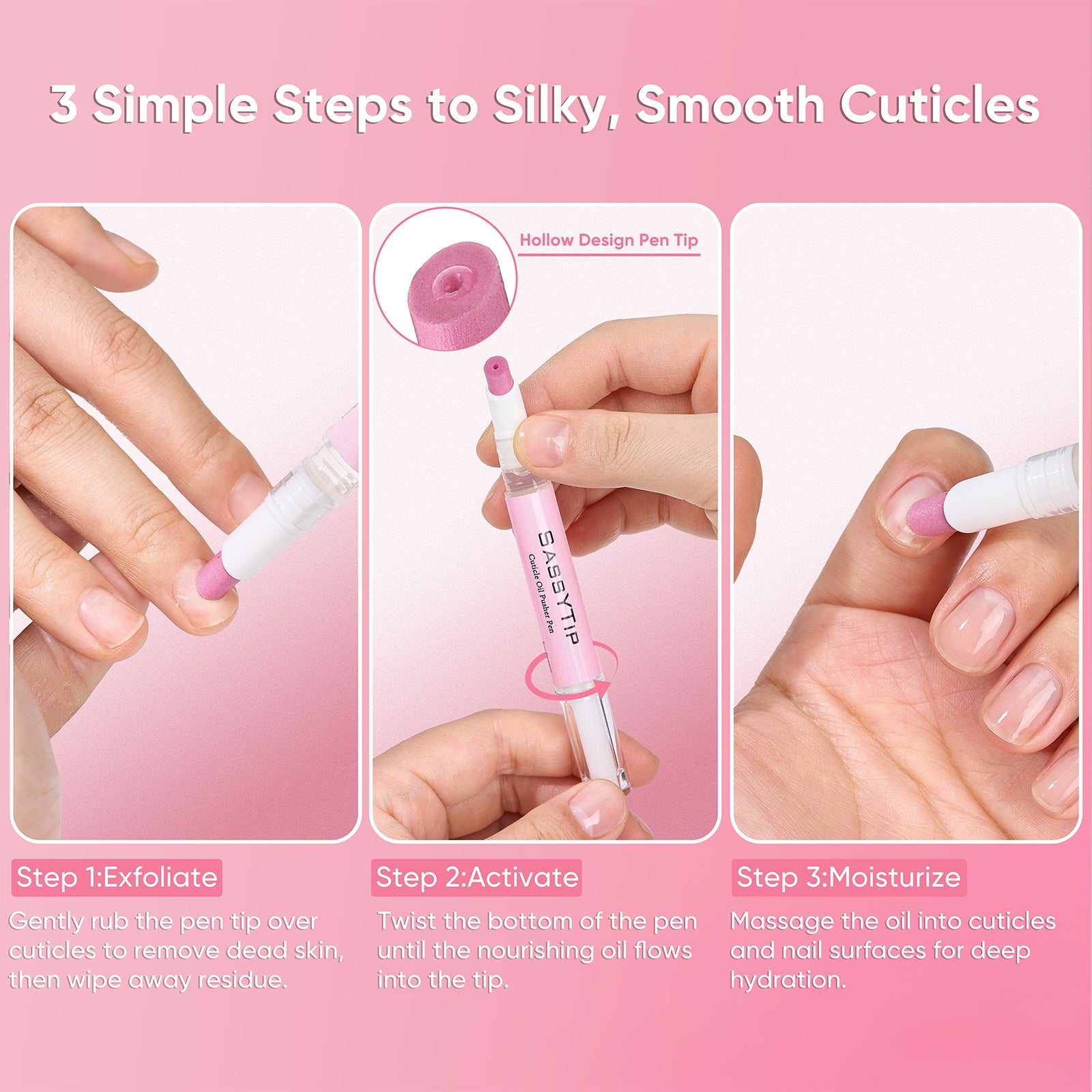 SassyTip Cuticle Pusher Pen 3.0, 4-pack