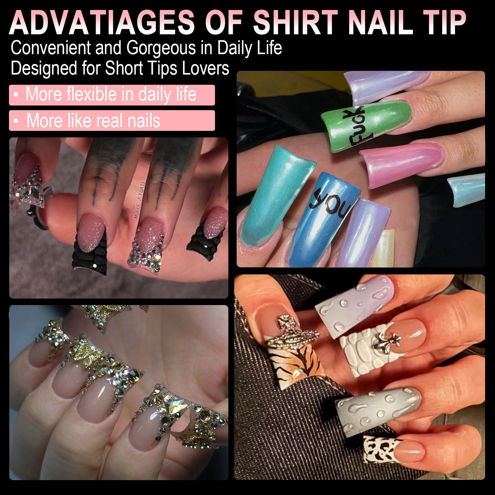 Duckbill Nail Tips Set - 504pcs Short/Medium Unique Shape Press-On Nails