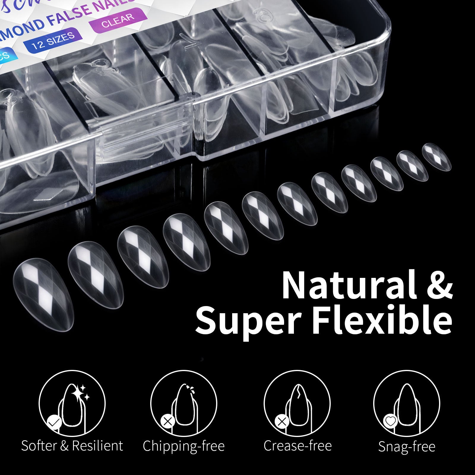 3D Diamond, Almond & Ballerina Long Press-On Nails — Salon-Quality at Home