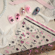 Glazed Silver Heart & Bow Nail Stickers