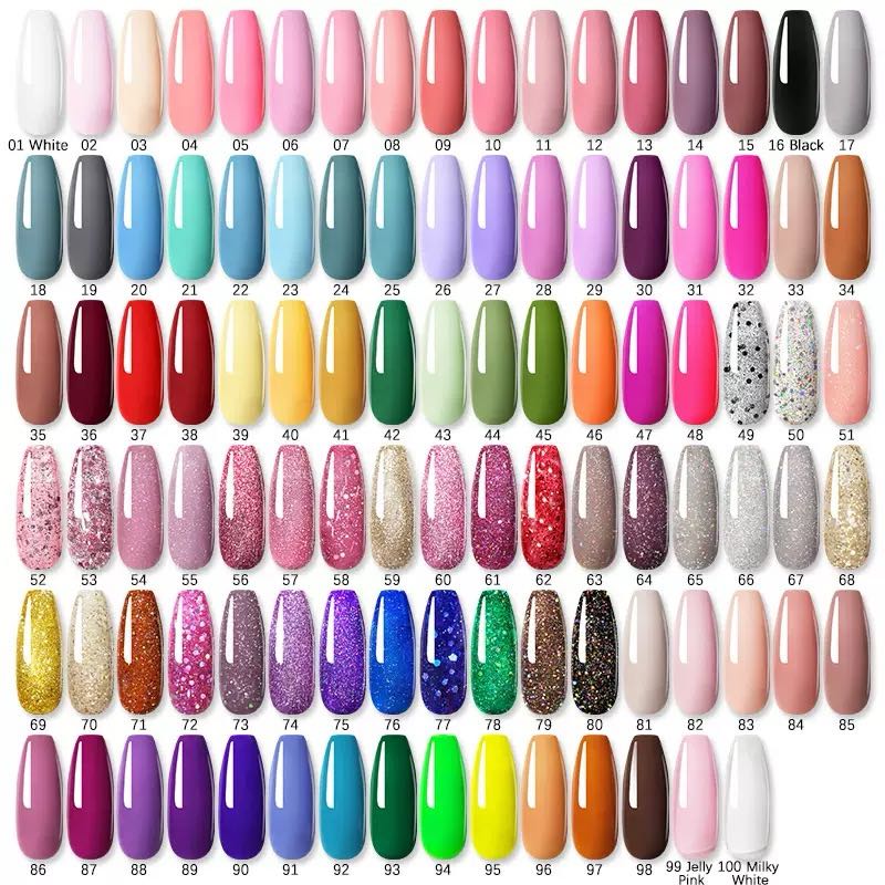 100 Colors Coat Nail Polish Pink Blue Jelly Glitter Gel, UV Manicure, 8.5ml