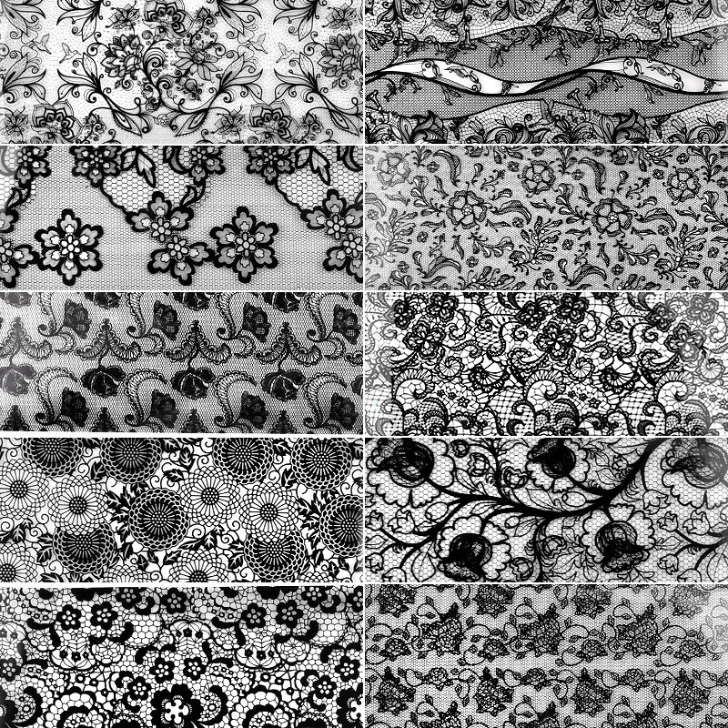 Black Lace Galaxy Foil Set — Nail Art Transfer Sheets (10 pcs, 20cm Mixed Designs)