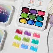 9-Grid Monet Garden Nail Art Sticker - Macaron Gradient Watercolor Design, No-Wipe Gel Colors