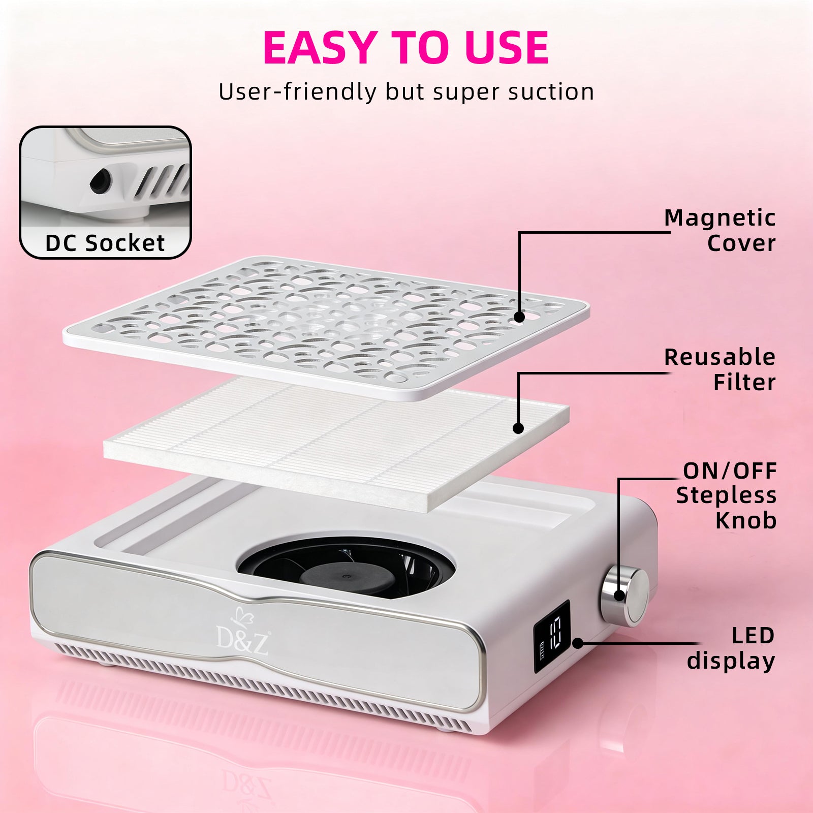 D&Z Pro Nail Dust Collector DZ20, US Plug