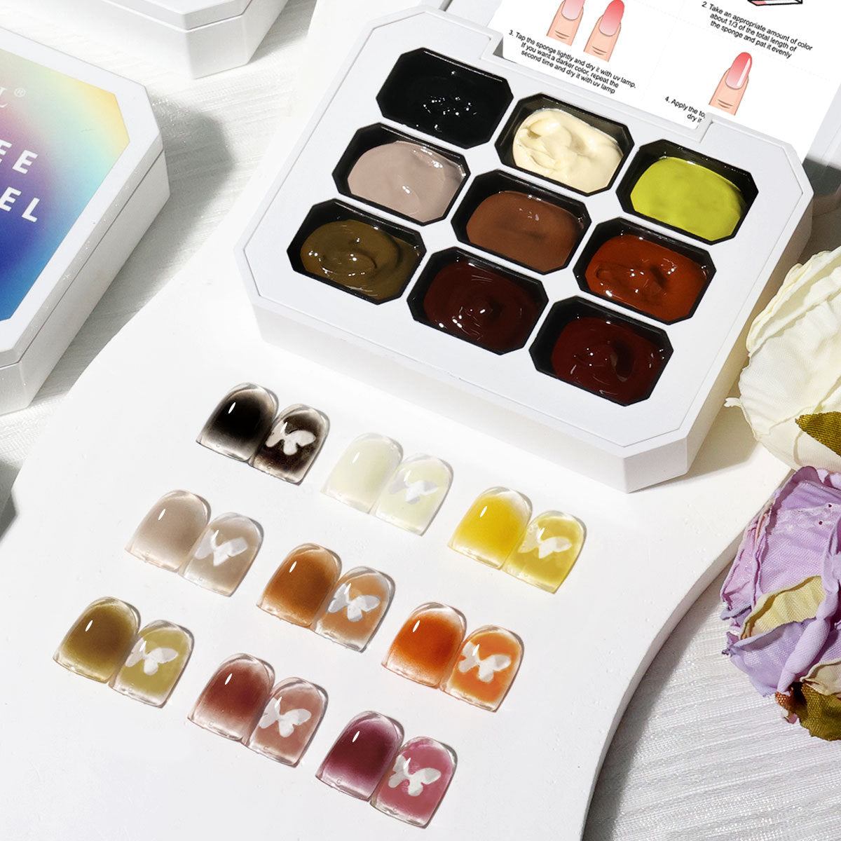 9-Grid Monet Garden Nail Art Sticker - Macaron Gradient Watercolor Design, No-Wipe Gel Colors