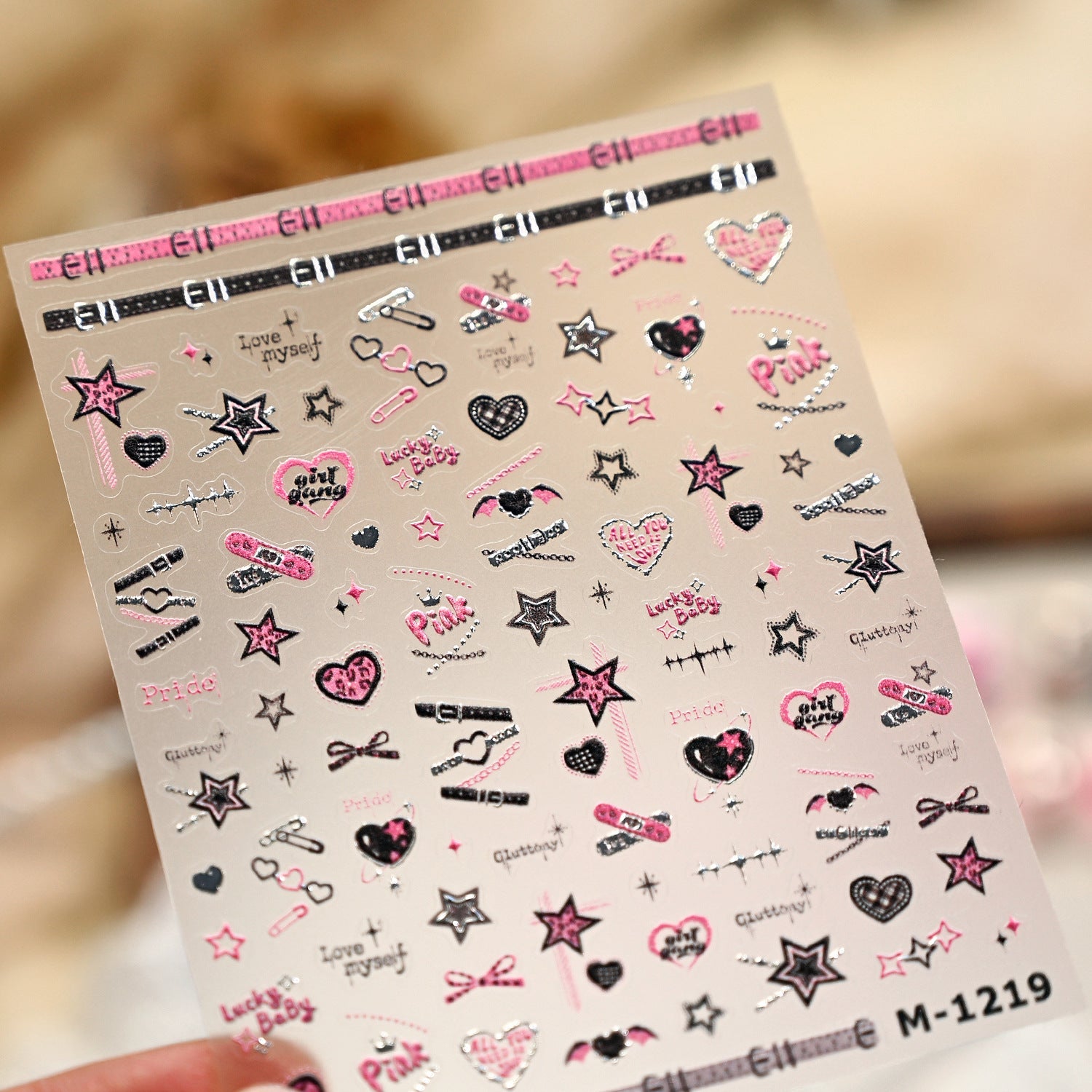 Glazed Silver Heart & Bow Nail Stickers