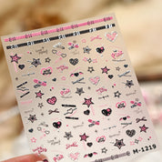 Glazed Silver Heart & Bow Nail Stickers