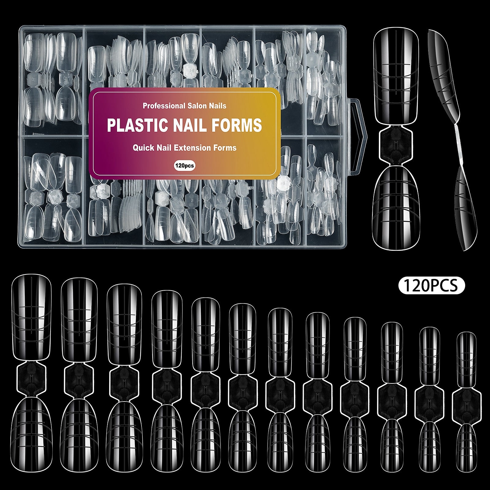 120pcs Dual-Form Nail Extension Kit — Scale Marked, No Paper Needed