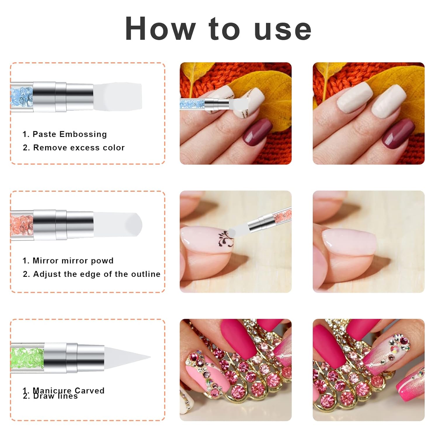 5 Pcs Dual-Tipped Silicone Nail Art Pens – Sculpting & Drawing Tools