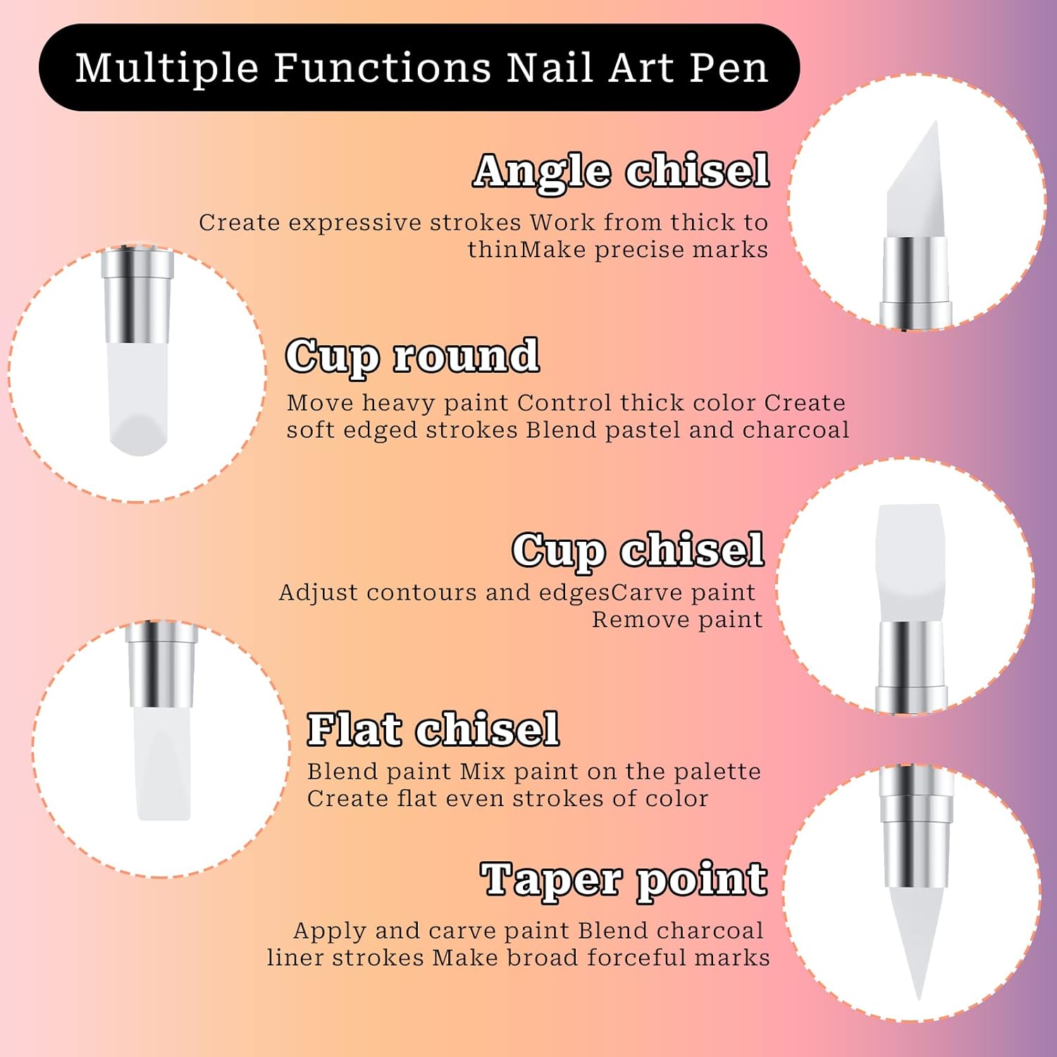 5 Pcs Dual-Tipped Silicone Nail Art Pens – Sculpting & Drawing Tools
