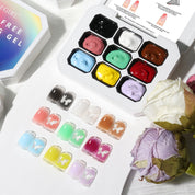 9-Grid Monet Garden Nail Art Sticker - Macaron Gradient Watercolor Design, No-Wipe Gel Colors