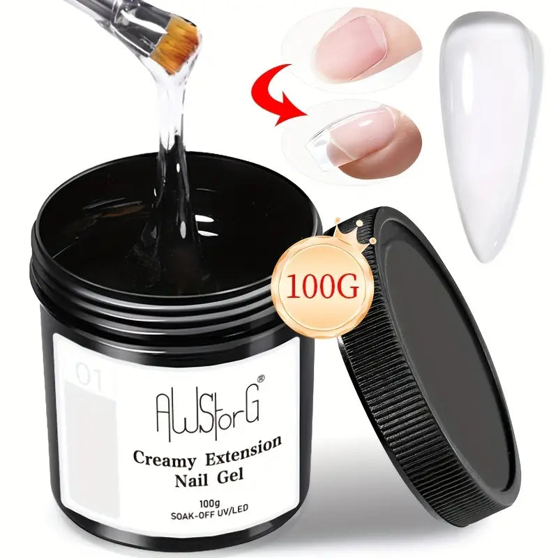 AWStorG 100g Semi-Permanent Nail Extension Gel - Creamy Transparent Nude | Hard Gel Formula | Perfect for French Manicure & Nail Art