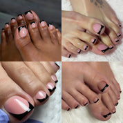 150pcs French Tip Toenails - Nude & Pink Full Cover Short Square Fake Toe Nails(Black)