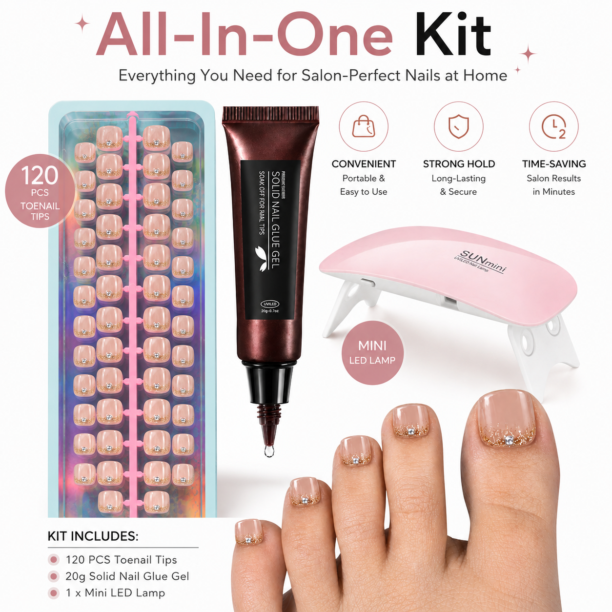 120PCS Electroplated Toenail Set – Pre-sized S/M/L