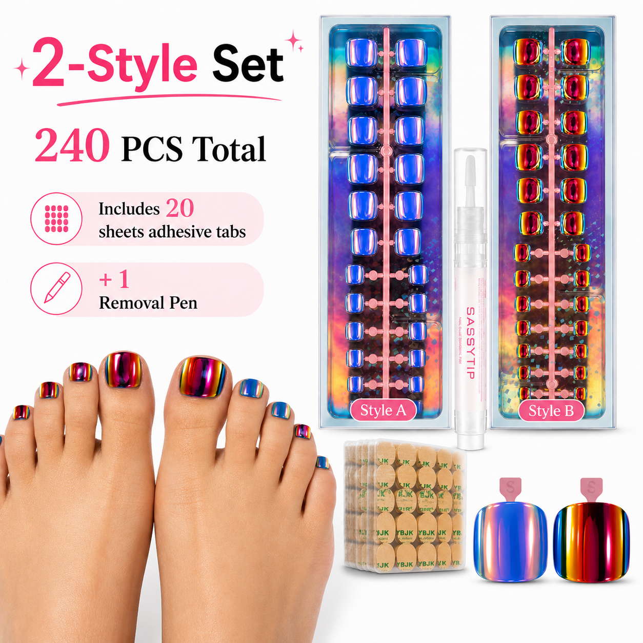 240PCS Electroplated Toenail Stick & Remove Kit