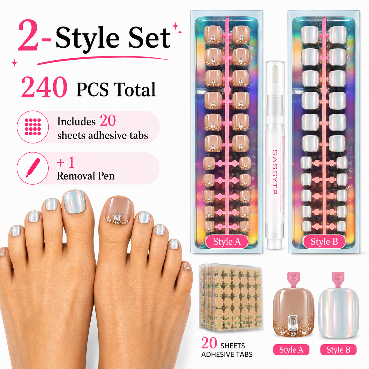 240PCS Electroplated Toenail Stick & Remove Kit