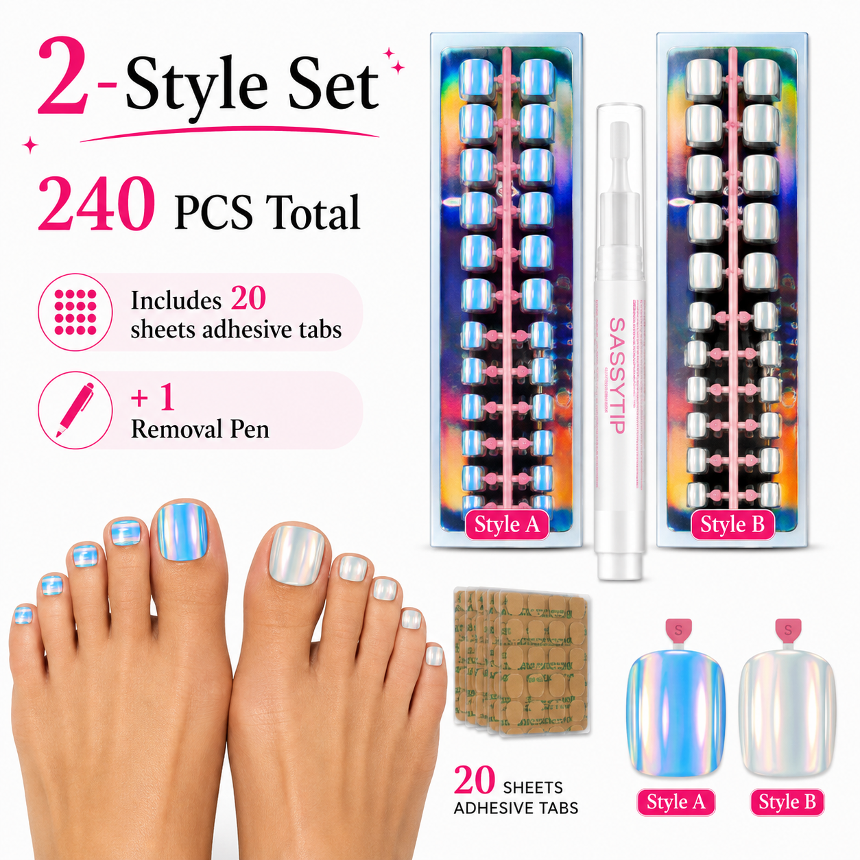 240PCS Electroplated Toenail Stick & Remove Kit